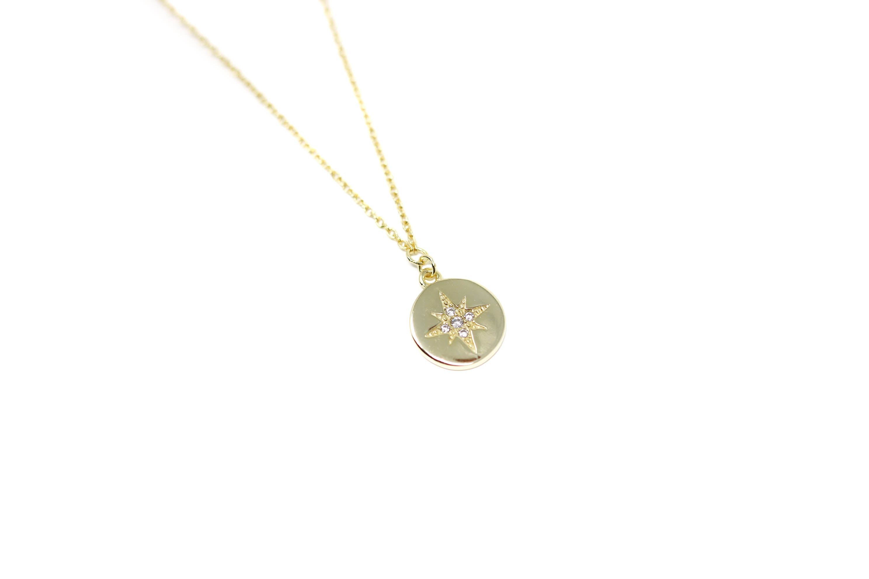 Gold Crystal Star Gold Circle Necklace