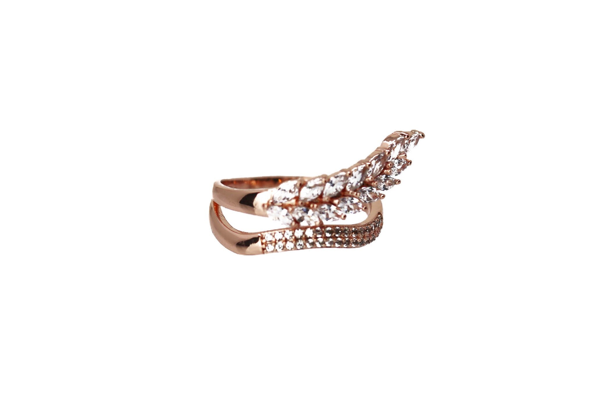 Feather Rose Rose Gold Ring with Swarovski Crystals