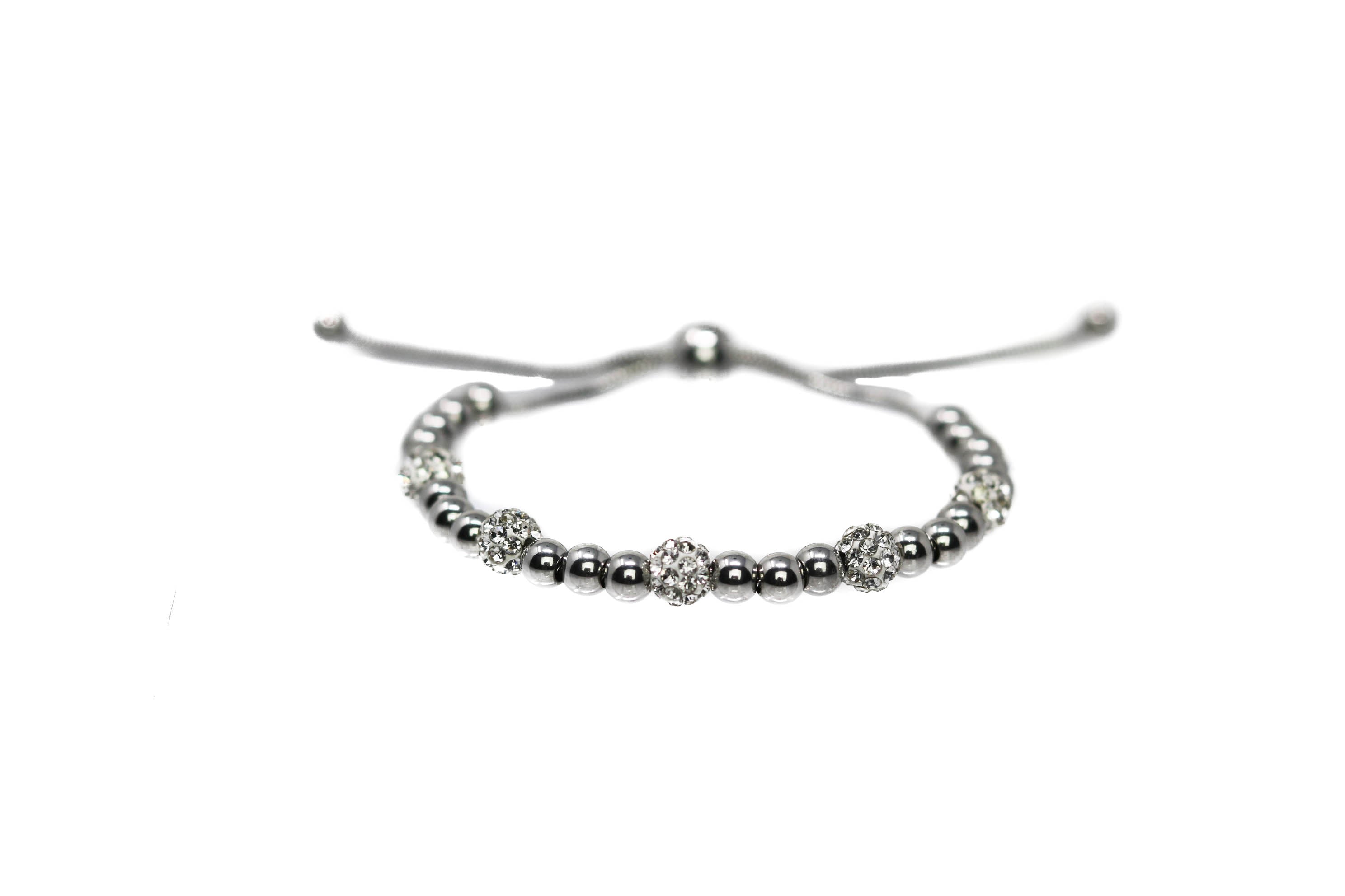 Crystal Silver Silver Bead Bracelet