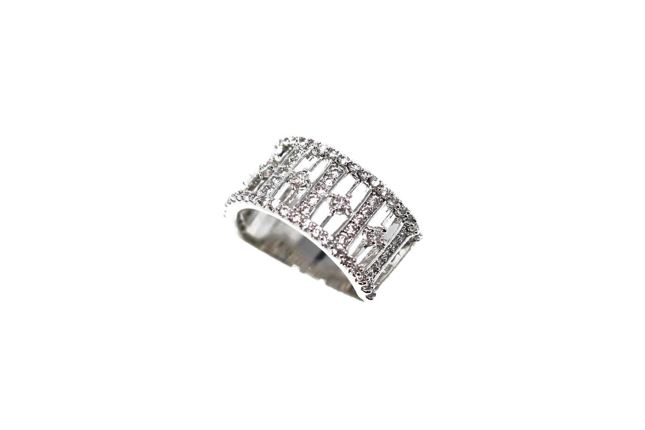 Pave Crystal Silver Silver Diamond Ring