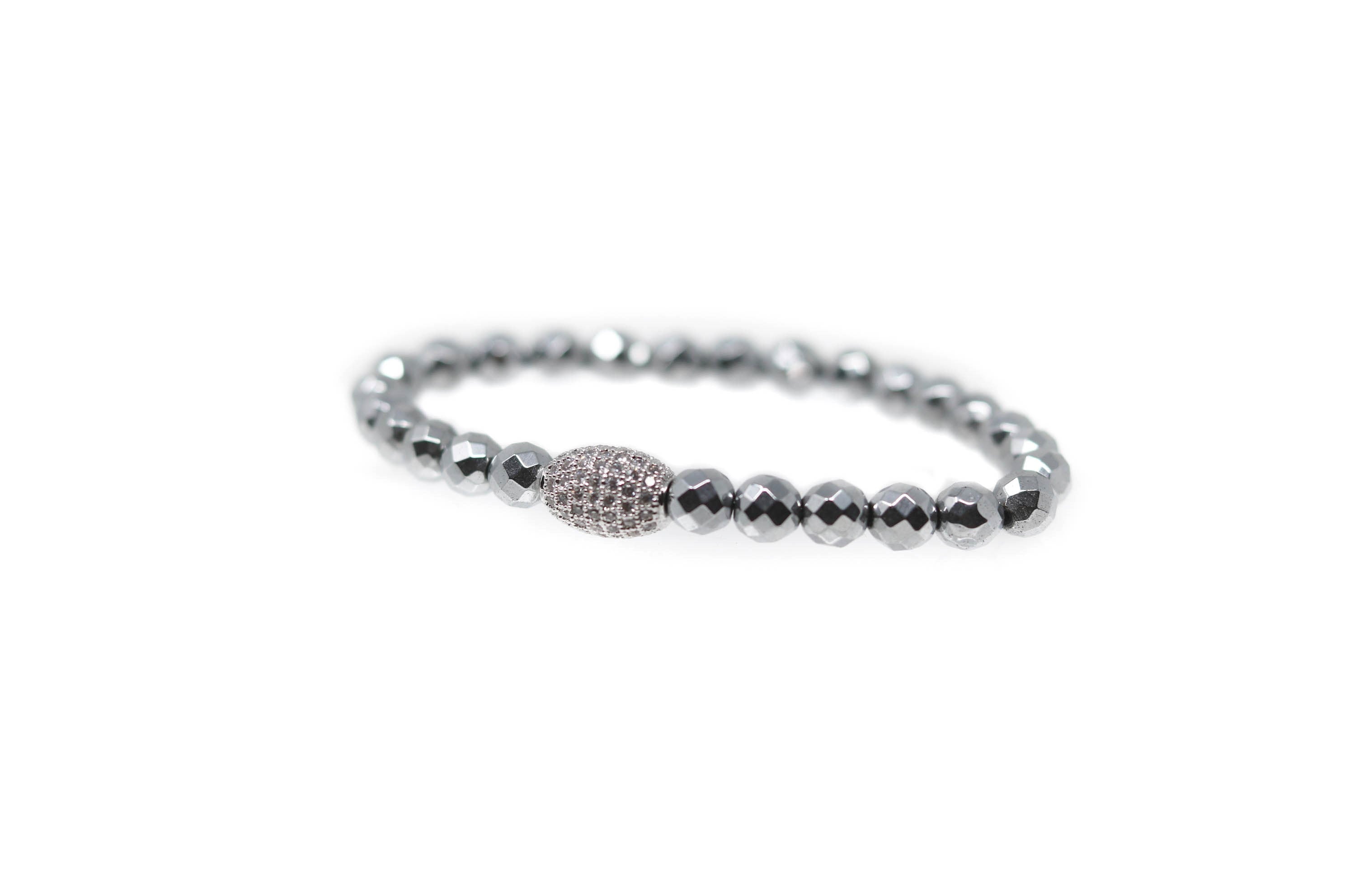 Silver Diamond Silver Bead Bracelet