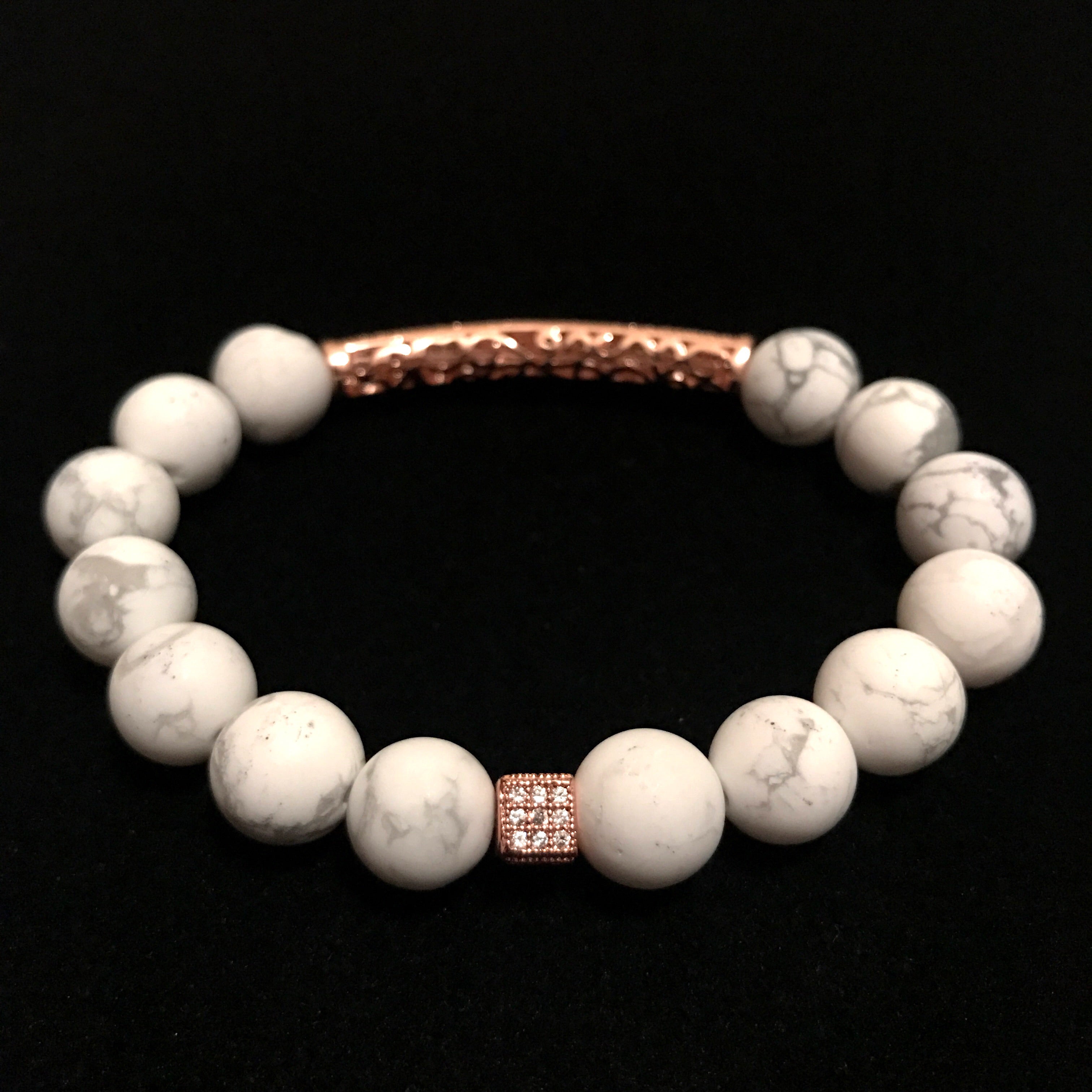 Rose Howlite Rose Gold Beaded Bracelet