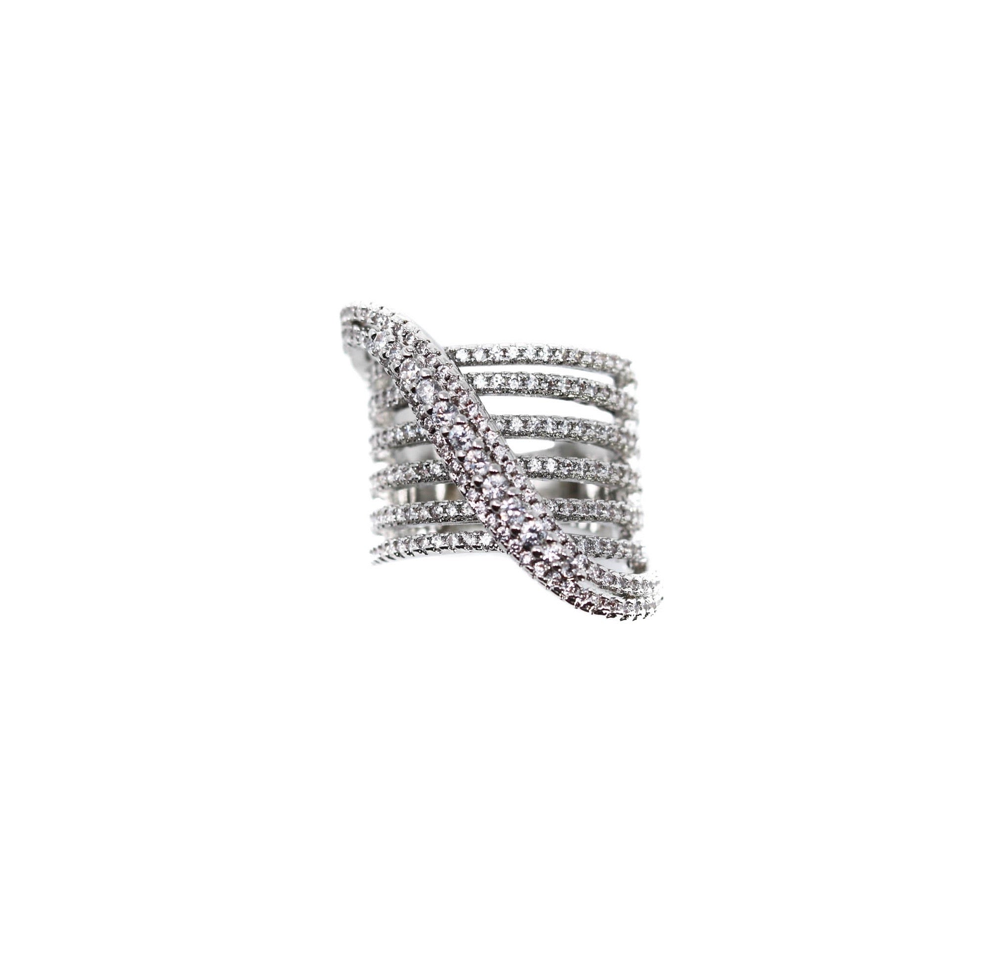 Crystal Crossover Silver Statement Ring