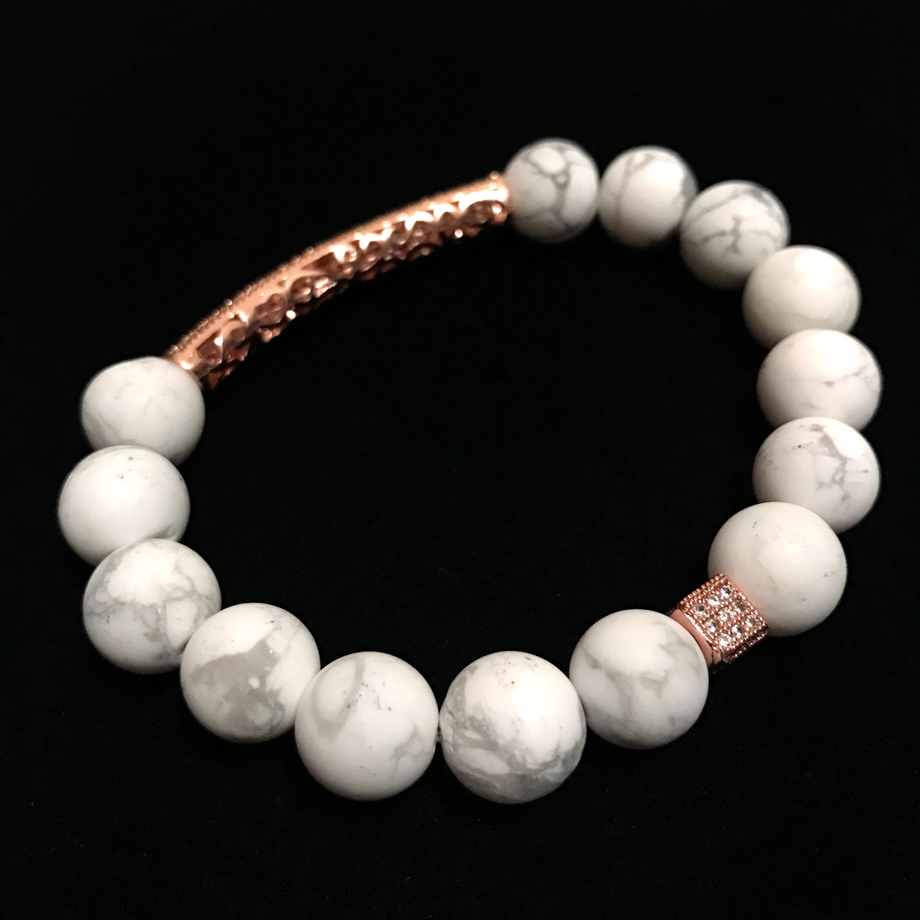 Rose Howlite Rose Gold Beaded Bracelet