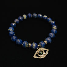 Load image into Gallery viewer, Lapis Beaded Bracelet Silver Evil Eye