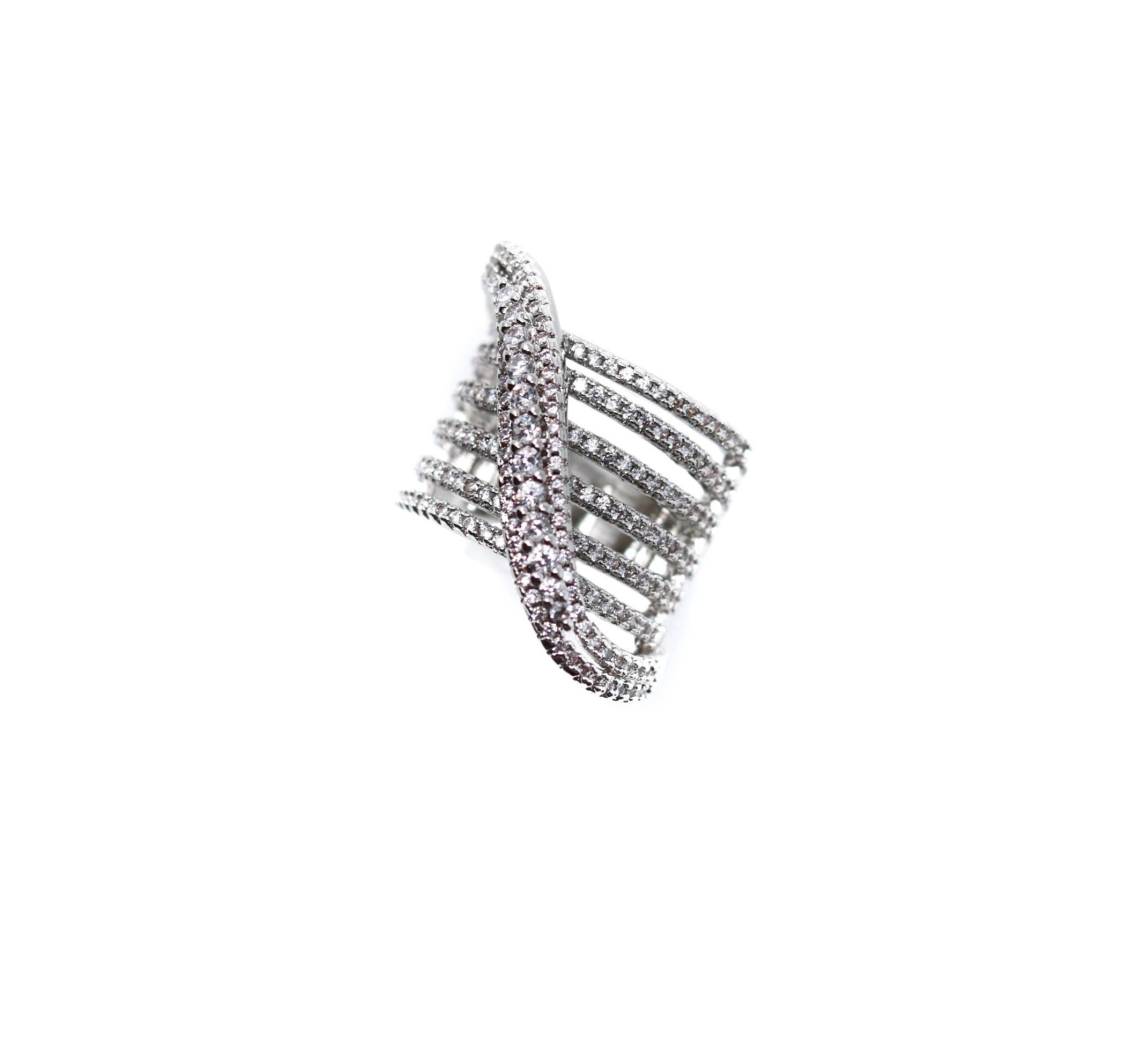 Crystal Crossover Silver Statement Ring
