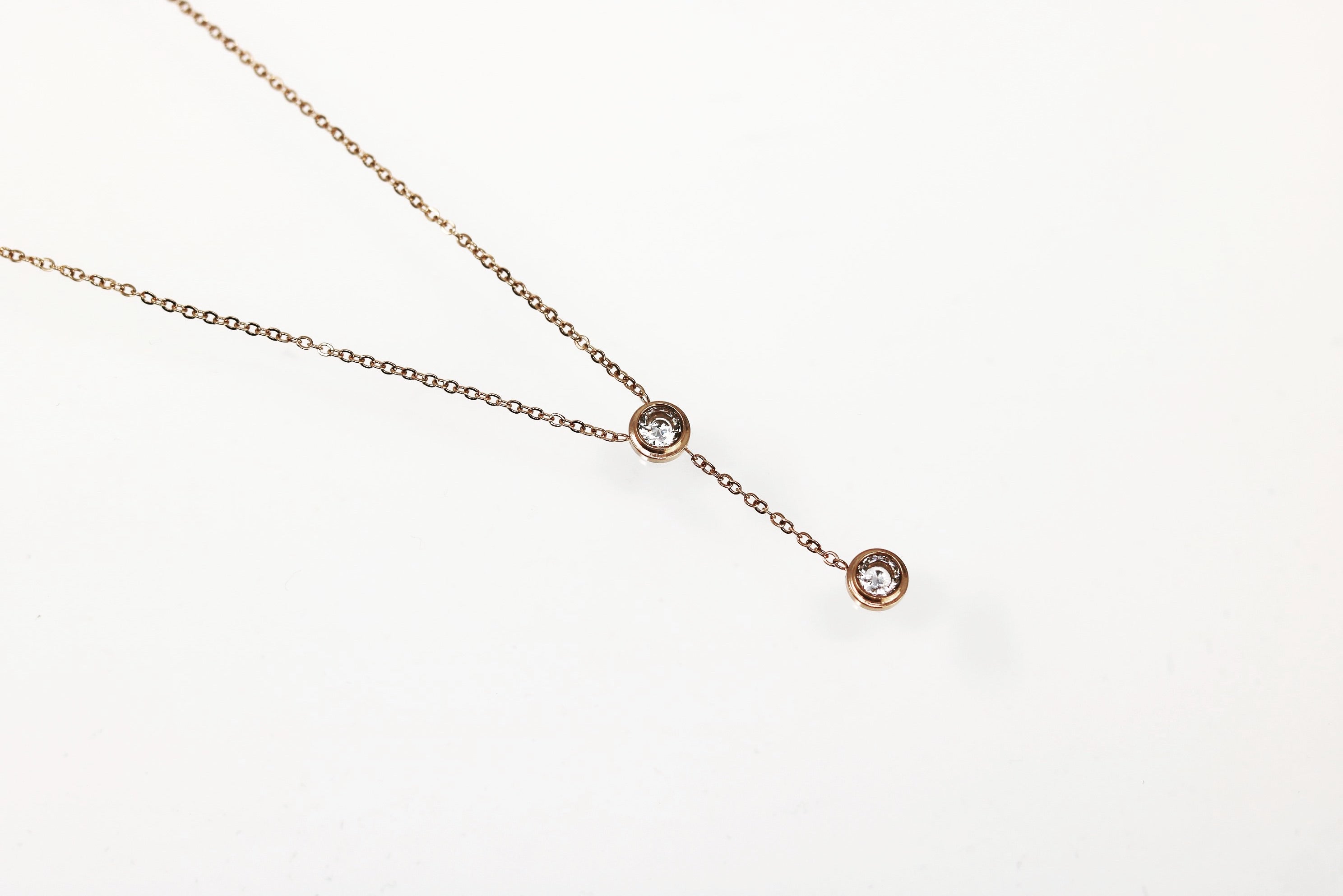 Diamond Drop Rose Gold Necklace with Diamond Pendants