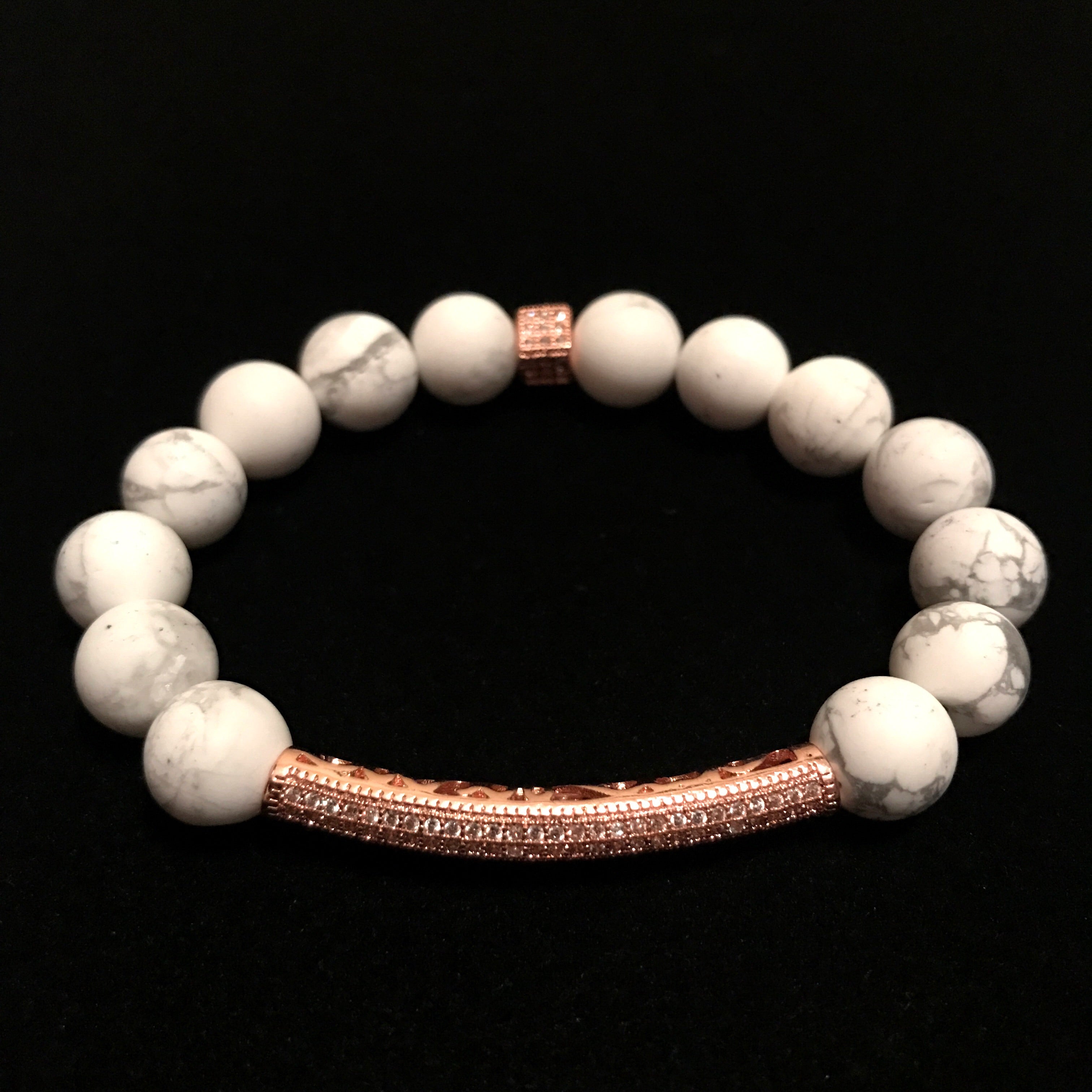 Rose Howlite Rose Gold Beaded Bracelet