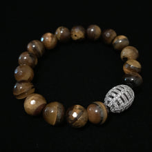 Load image into Gallery viewer, Silver Charm Bracelet Tiger Eye Beads