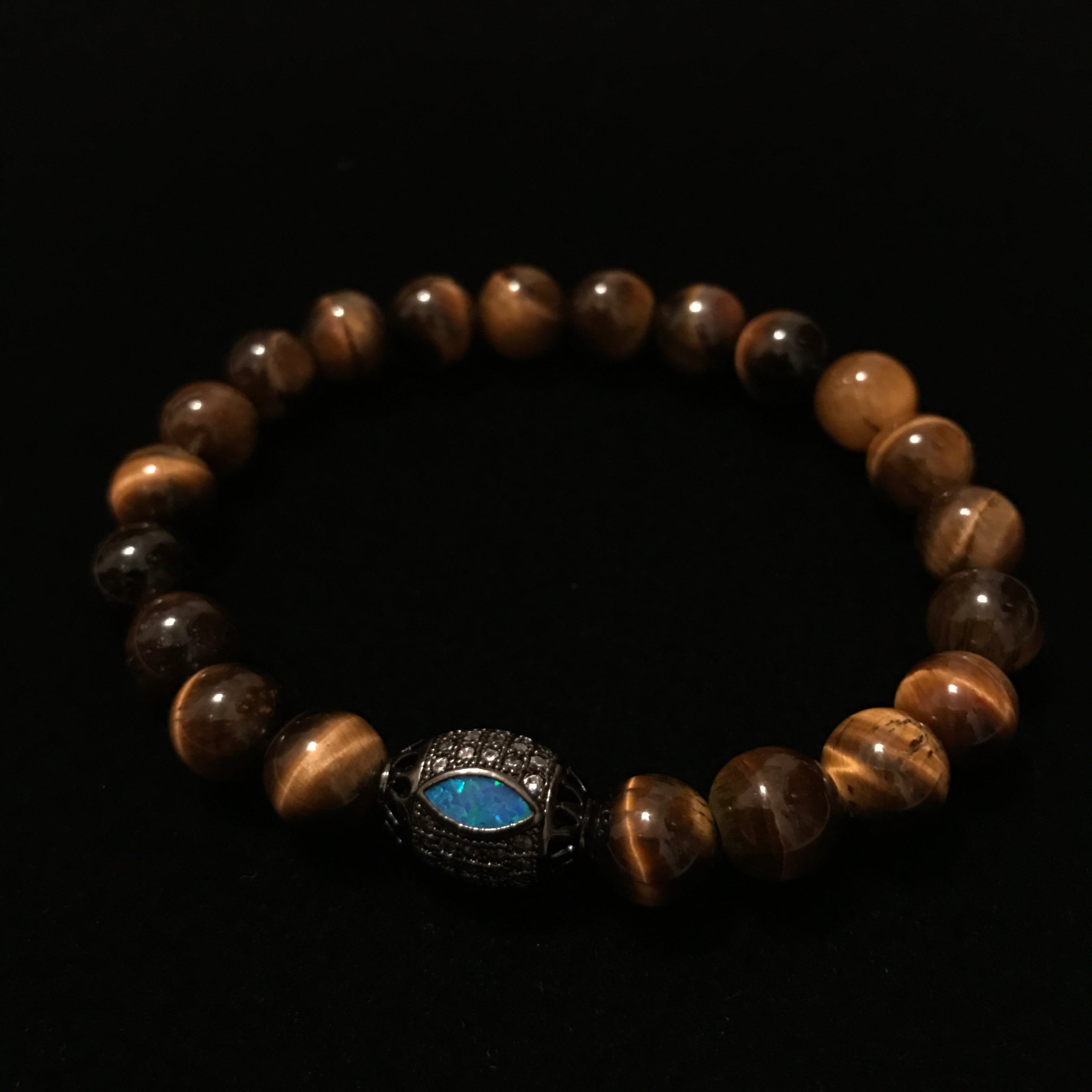 Bold Tiger's Eye Tigers Eye with Opal Silver bead