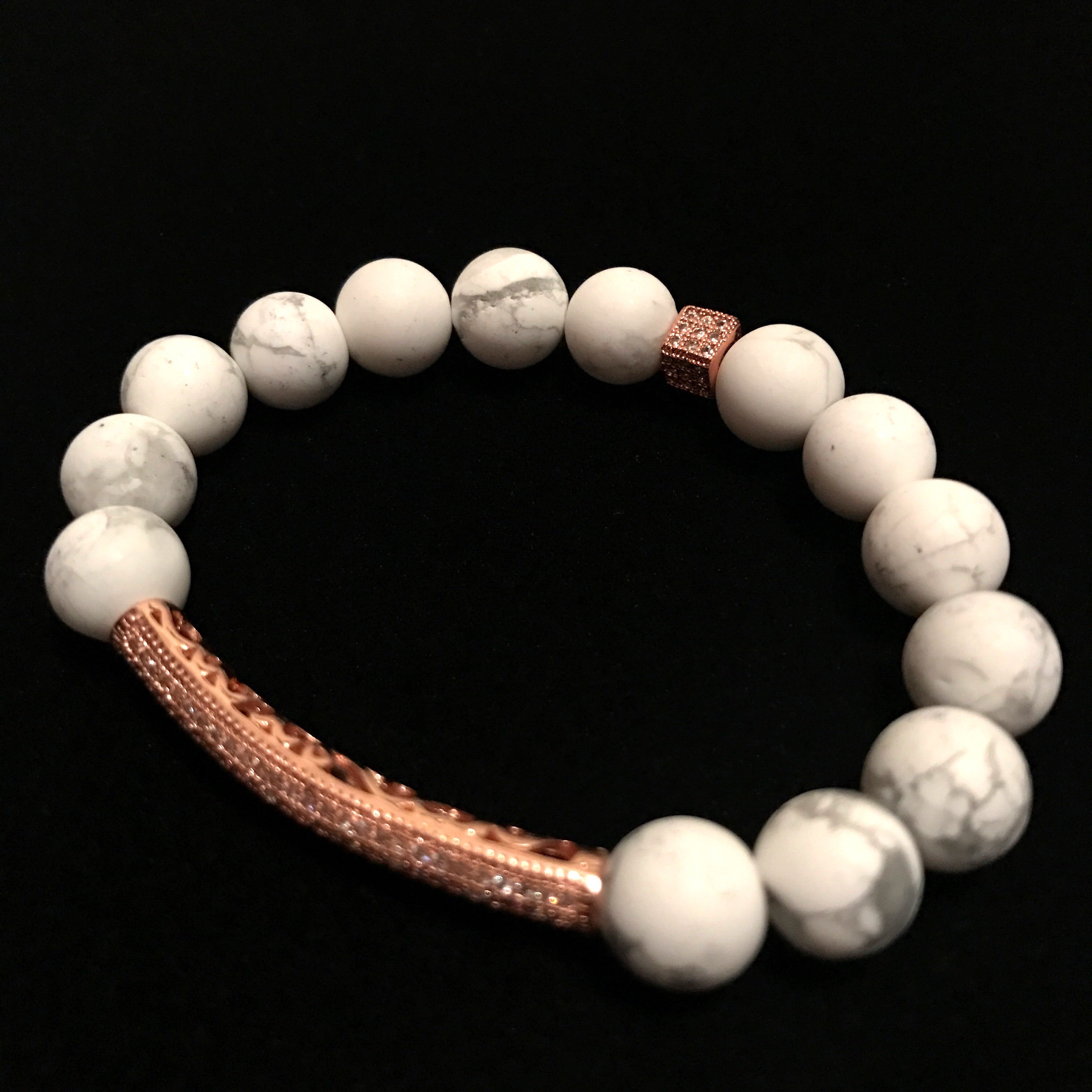 Rose Howlite Rose Gold Beaded Bracelet